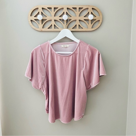 Madewell Velvet Butterfly Sleeve Top Pink Sz Small - Picture 1 of 9